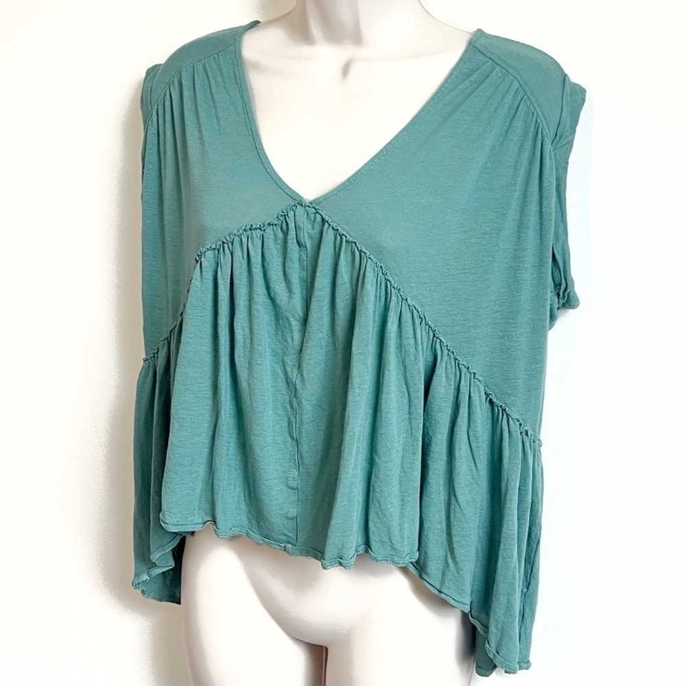 Free People hi low v neck relaxed fit pullover cap sleeve boho top blous…